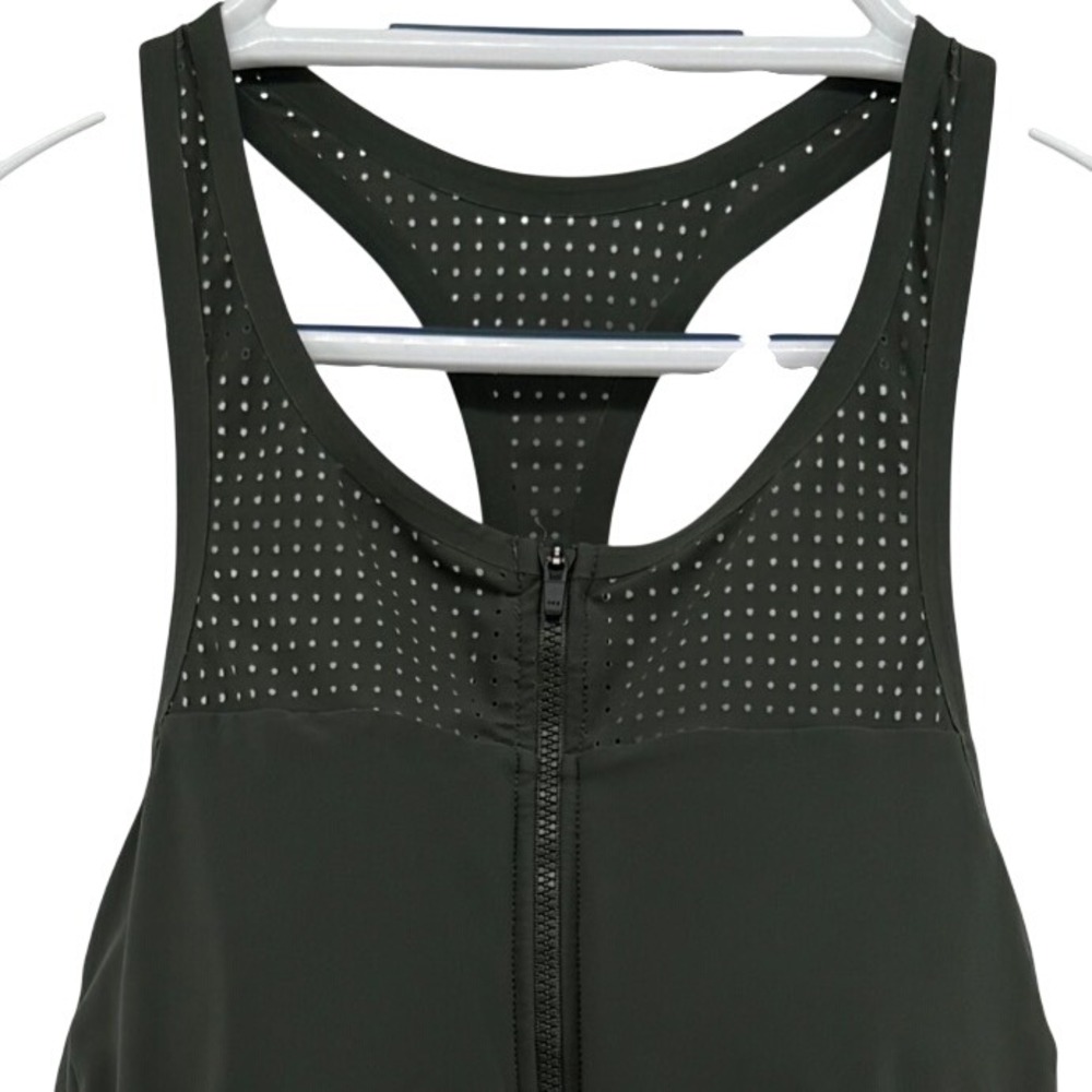 Athleta Womens Olive Green Racerback Tank Top Quarter Zip Perforated Size M